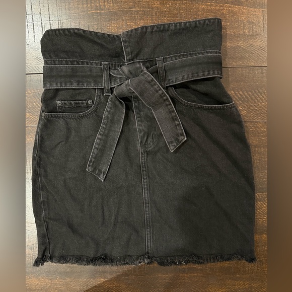 NWT Nobody Denim Black High Rise Denim Mini Skirt Belted Frayed Hem 26 - Picture 3 of 6